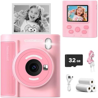Mgaolo Kids Camera with Instant Print, Thermal Printing Digital Camera Gift for 3-12 Years Old Children, Safe Ink-Free Design, Toy for Creativity & Learning (Black) - PuriLite