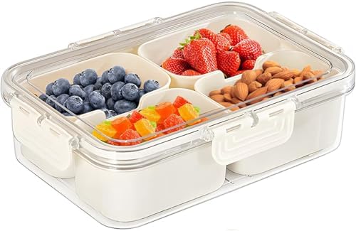 KIGITIONE Snackle Box, Pink 8 Compartments Portable Serving Tray, Divided Snackle Box Container with Lid and Handle, Snack Organizer for Fruits, Snacks, Nuts, Candy, Ideal for Party, Travel & Picnics - PuriLite