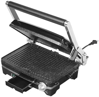 Starfrit The Rock Panini Press - Rock.Tec Non-Stick Reversible Plate - Opens 180 Degrees - Adjustable Temperate Control - PuriLite