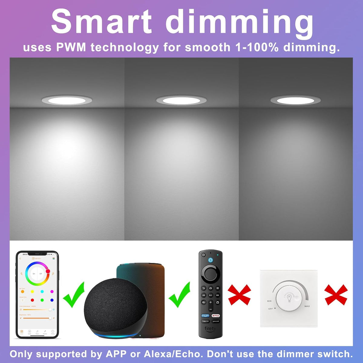Smart Recessed Lighting 4 Inch RGBCW Color Changing 12W LED Downlight with Junction Box,1080 Lumen Recessed Ceiling Light Compatible with Alexa,Dimmable by Bluetooth Control -12Pack - PuriLite