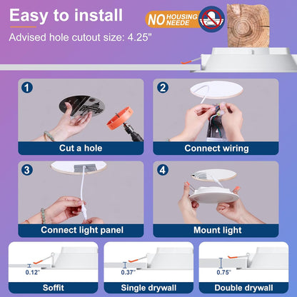 Smart Recessed Lighting 4 Inch RGBCW Color Changing 12W LED Downlight with Junction Box,1080 Lumen Recessed Ceiling Light Compatible with Alexa,Dimmable by Bluetooth Control -12Pack - PuriLite