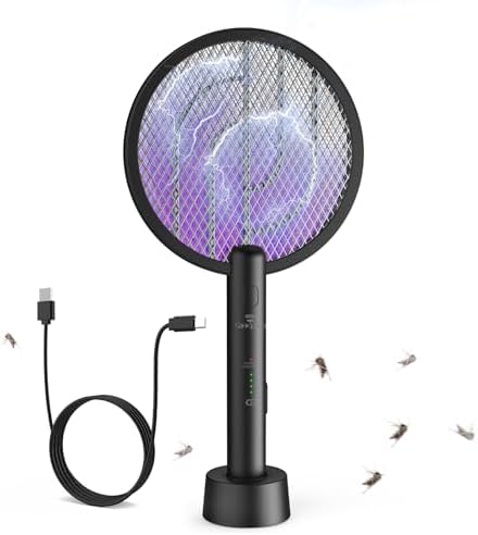 Gooqand Bug Zapper Racket, 2 in 1 Electric Fly Swatte with 3 Layer Safety Mesh, 4000V Fly Zapper with USB Rechargeable, Indoor Outdoor Fly Racket for Bedroom, Kitchen, Camping - PuriLite