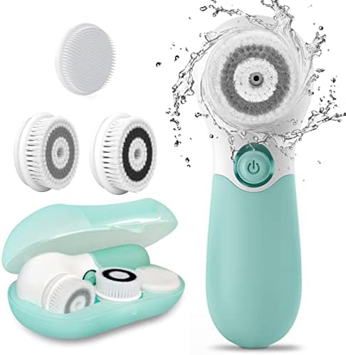 Facial Cleansing Brush Electric Facial Exfoliating Massage Brush with 3 Cleanser Heads and 2 Speeds Adjustable for Deep Cleaning, Removing Blackhead, Face Massaging - PuriLite