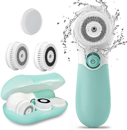 Facial Cleansing Brush Electric Facial Exfoliating Massage Brush with 3 Cleanser Heads and 2 Speeds Adjustable for Deep Cleaning, Removing Blackhead, Face Massaging - PuriLite