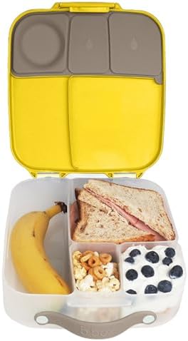 b.box 5-Compartment bento Style Lunch Box for Kids, Toddlers, Childrens, BPA-Free Food Storage Container with Cooler Pack, ON-The-GO Food Box with Handles Included Custom Divider, Lemon Twist - PuriLite