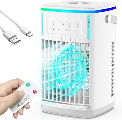 Portable Air Conditioners Fan with Remote, 4-in-1 Portable AC with 1500ml Water Tank, 3 Wind Speeds, 6H Timer, 2 Cool Mist, 7 Lights, Personal Mini Air Conditioner for Room Bedroom Office (Black) - PuriLite