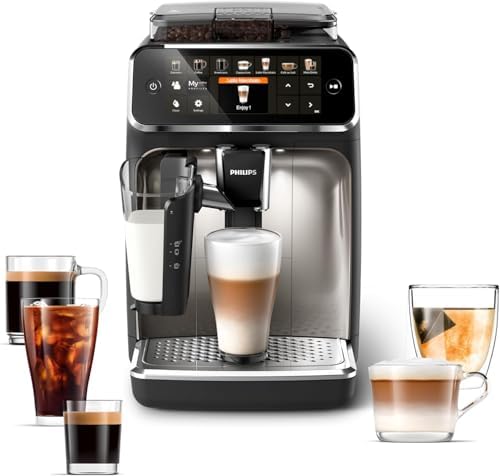 PHILIPS 5500 Series Fully Automatic Espresso Machine - LatteGo Milk System, 20 Coffee Varieties, Intuitive Touch Display, SilentBrew, 100% Ceramic Grinder, AquaClean Filter, Grey Chromed (EP5544/90) - PuriLite