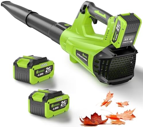 GREENER 21V Leaf Blower Cordless - 460CFM/145MPH Turbo Mode Electric Leaf Blower with 2 X 4.0Ah Battery and Fast Charger Included, Blowing Leaves and Dust, Patio Cleaning - PuriLite