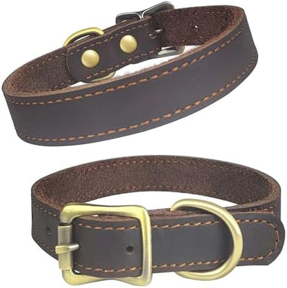 QRDA Leather Dog Collar Brown Dog Training Collar Heavy Duty Premium Leather Dog Collar Dog Collars for Medium/Large Dogs - PuriLite