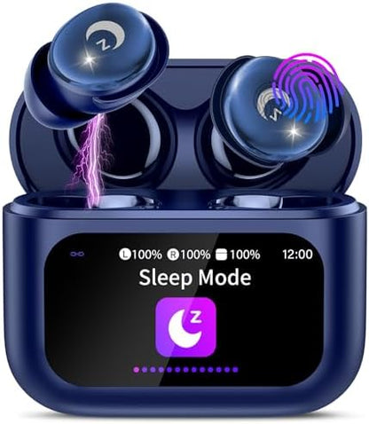 VEKJ Sleep Earbuds, Bluetooth 5.4 Mini Wireless Ear Euds with Multifunctional Touch Screen, 48H Bass Stereo Headphones with Sleep Mode/5 EQ Modes/ENC Noise Cancelling, IPX7 Earphones for iOS Android - PuriLite