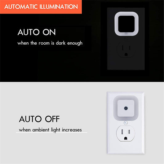Uigos LED Night Light Lamp with Smart Sensor Dusk to Dawn Sensor, Daylight White, 0.5W Plug-in, 6-Pack - PuriLite