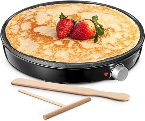 Crepe Maker Machine, Reemix Compact Pancake Griddle Precise Temperature Control, Nonstick 12” Electric Griddle, Batter Spreader for Eggs, Pancakes, Omelets and Quesadillas, Includes Spatula, Spreader - PuriLite