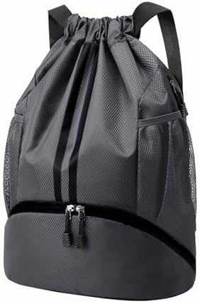 Hoedia Sports Drawstring Backpack - String Swim Gym Bag with Shoes Compartment and Wet Proof Pocket for Women/Men - PuriLite