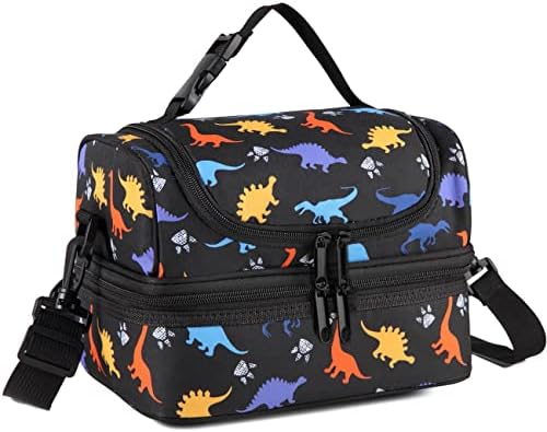 VASCHY Lunch Box Bag Men, Insulated Two Compartments Bento Cooler Bags for Adults/Women/Kids for School,Daycare,Kindergarten,Picnic Black - PuriLite