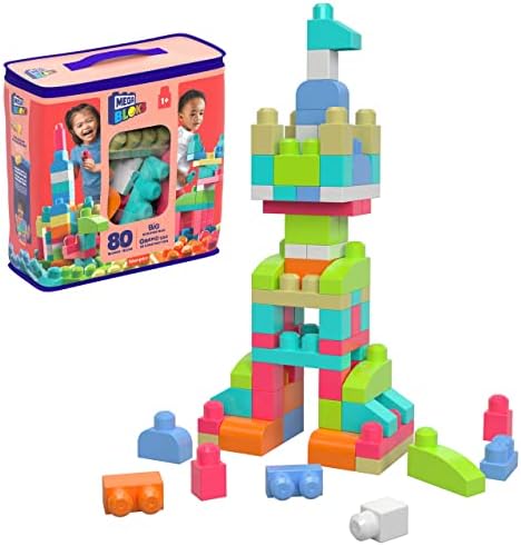 MEGA BLOKS First Builders Toddler Blocks Toys Set, Big Building Bag with 80 Pieces and Storage, Blue, Ages 1+ Years - PuriLite
