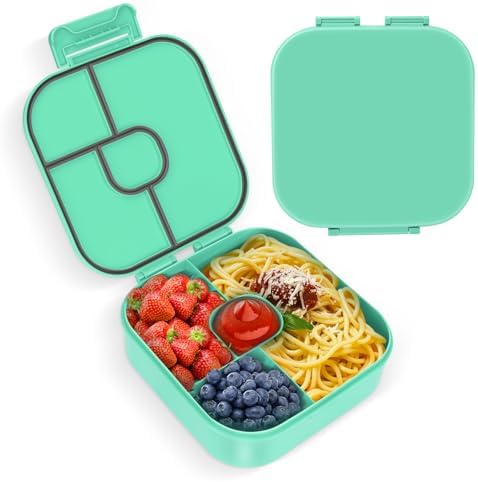 Braoses Bento Box, Lunch Box with 4 Compartments, 800ml Frosted and Leak-Proof Lunch Snack Box for Children Kindergarten(Blue) - PuriLite