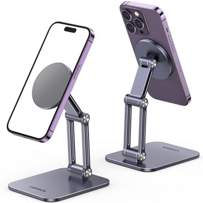 UGREEN Magnetic Phone Stand Compatible with MagSafe, Angle Adjustable Aluminum Holder for Desk, Thick Base Compatible for iPhone 16 15 14 13 12 Pro - PuriLite