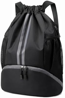 Hoedia Sports Drawstring Backpack - String Swim Gym Bag with Shoes Compartment and Wet Proof Pocket for Women/Men - PuriLite