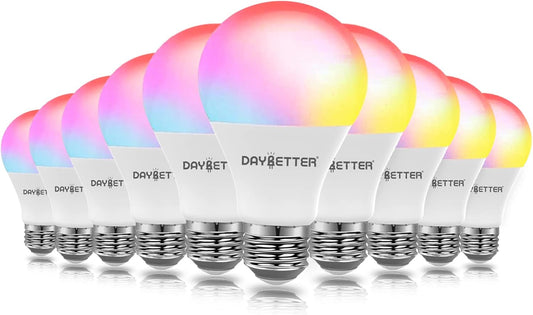 DAYBETTER Smart Light Bulbs, Alexa Light Bulb, WiFi Light Bulbs, RGBCW Color Changing Light Bulb A19 9W 800LM, Smart Bulbs that Work with Alexa & Google Assistant, 2.4Ghz only, No Hub Required,10 Pack - PuriLite