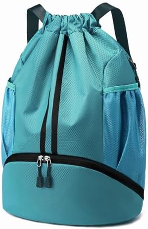 Hoedia Sports Drawstring Backpack - String Swim Gym Bag with Shoes Compartment and Wet Proof Pocket for Women/Men - PuriLite