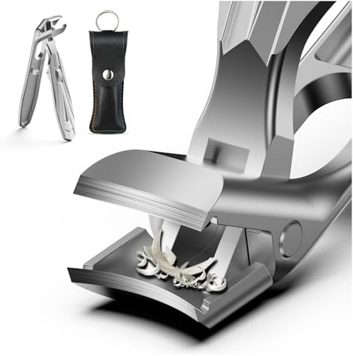 FERYES Angled Head Long Handled Toenail Clipper for Seniors - Large Wide Jaw Nail Clipper with Catcher for Thick Nails - Easier Trimming, Ergonomic Design (Black) - PuriLite