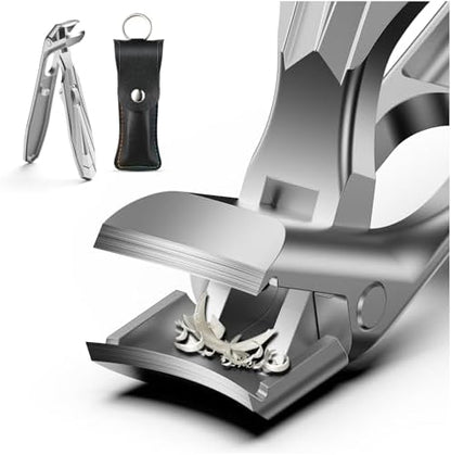 FERYES Angled Head Long Handled Toenail Clipper for Seniors - Large Wide Jaw Nail Clipper with Catcher for Thick Nails - Easier Trimming, Ergonomic Design (Black) - PuriLite
