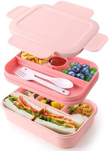 Bento Box Adult Lunch Box - 2000 ML Stackable with 8 Compartments, Leak-Proof, Built-in Sauce Container, Utensils, Microwave/Dishwasher/Freezer Safe - Blue - PuriLite