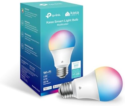 Kasa Smart Light Bulbs, Full Colour Changing Dimmable Smart WiFi Bulbs Compatible with Alexa and Google Home, A19, 9W 800 Lumens,2.4Ghz only, No Hub Required, 2-Pack (KL125P2), Multicolour - PuriLite