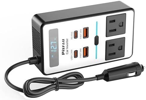 200W Car Power Inverter, PiSFAU DC 12V to 110V AC Car Plug Adapter Outlet with [20W USB-C] /USB-Fast Charger(18W) / 4.8A Dual USB/car Charger for Laptop - PuriLite