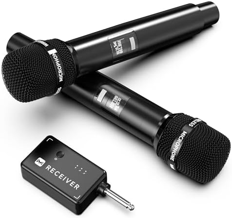 Wireless Microphone, Wireless Mic with One-to-One Chip Connection, 40H Rechargeable Battery, 200FT Range, Plug and Play, Ergonomic Design,Less Latency Microphone for Singing, Speech, Party - PuriLite