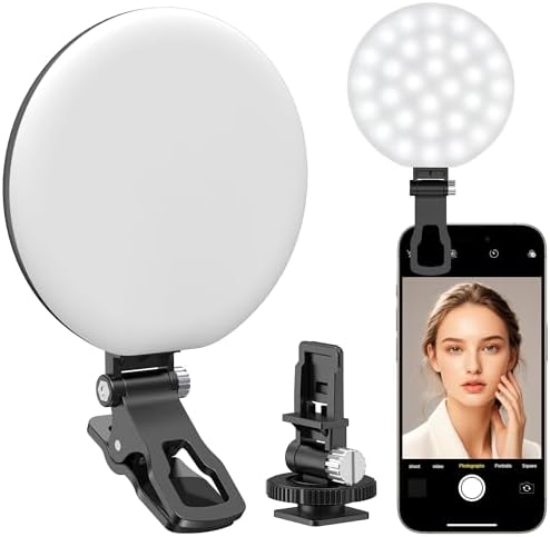 Anautin 60 LED Ring Light, Rechargeable Selfie Light with Front & Back Clip, 2500-6500K Portable Phone Light, Adjustable 3 Light Modes for iPhone, iPad, Tablet, Laptop, CRI97+, 90 Grams (White) - PuriLite
