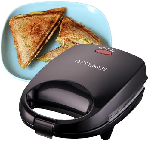 PREMIUS Ceramic NonStick Mini Snack Sandwich Maker, Indicator Light, 5x4.4 Inch Mold, Great for French Toast, Tuna Melt, Egg & Grilled Cheese, Pancake Sandwich, Desserts, Toasties, 520 W (Red) - PuriLite