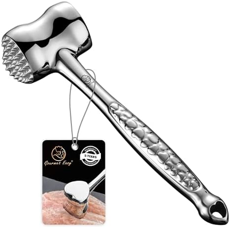 Stainless Steel Meat Tenderizer Tool, Premium Meat Mallet with Non-Slip Grip, Dual-Sided with Heart Shape Design for Tenderizing Steak, Poultry & Chicken Cutlet, Dishwasher Safe, Lifetime Replacement - PuriLite