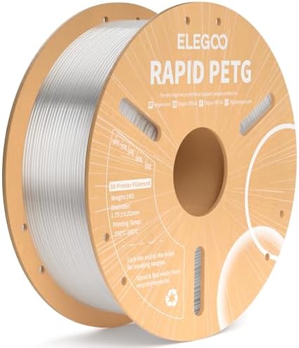 ELEGOO Rapid PETG Filament 1.75mm Black 1KG, 3D Printer Filament Max 600 mm/s High Speed Printing, Dimensional Accuracy +/- 0.02 mm Fit Most FDM Printer 1kg Cardboard Spool - PuriLite