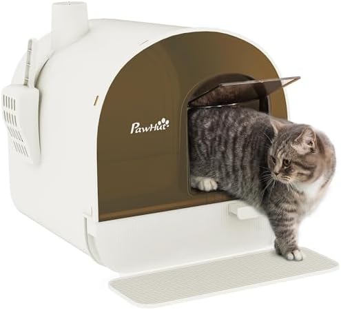 PawHut Large Cat Litter Box with Lid, Enclosed Kitty Litter Box with Slide-Out Tray, Scoop, Filter, Green - PuriLite