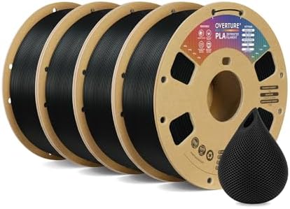 OVERTURE PLA Filament 1.75mm PLA 3D Printer Filament, 1kg Cardboard Spool (2.2lbs), Dimensional Accuracy +/- 0.02mm, Fit Most FDM Printer (Black 1-Pack) - PuriLite