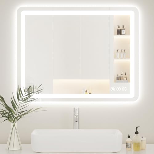 Lmsedf 24" x 32"Rectangle LED Bathroom Mirror with Lights, Backlit & Front Lighted, Wall-Mounted Vanity Mirror 3000K/4000K/6000K, Memory Functions, Anti-Fog, Dimmable Smart Mirror - PuriLite