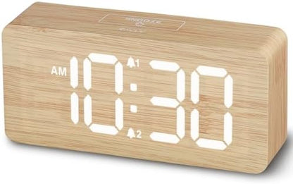 Purilite Select Wooden Digital Alarm Clock with Large LED Display - PuriLite