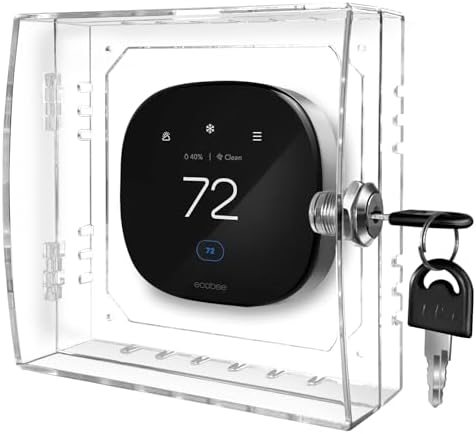 PKLIYH Universal Small Thermostat Lock Box-Thermostat Cover with Key Clear Small Thermostat Guard Fit All Ecobee,Google,Nest Thermostat on Wall 4.72''*4.72''*2'' or Smaller - PuriLite
