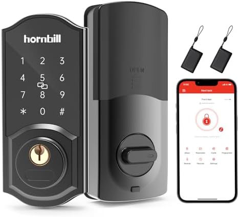 Keyless Entry Door Lock Deadbolt, Hornbill Smart Lock Front Door, Electronic Door Locks with Keypads, Digital Auto Lock Bluetooth Smart Door Locks for Homes Bedroom - PuriLite