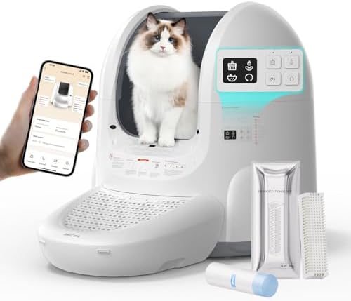 Amicura Automatic Cat Litter Box, Self Cleaning, 360-Degree Detection Smart Anti-Pinch, App Control, Odor-Proof, 65L Extra Large Open-top Cat Litter Box, Ultra Quiet Cat Toilet - PuriLite