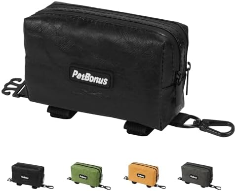 PetBonus Waterproof Dog Poop Bag Holder for leashes, Portable Pet Waste Bag Dispenser, 2 Pouches for Treat Holder and Walking Accessories, Fit All Leashes, Includes 1 Roll of Dog Poop Bags (Green) - PuriLite
