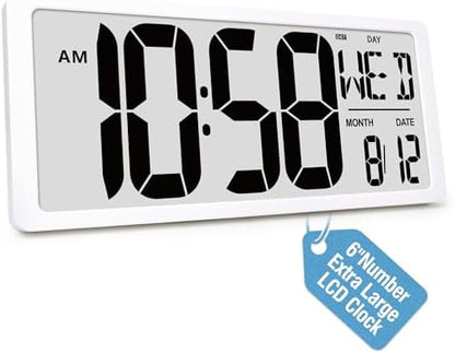 KMMKGG 15" Large Digital Wall Clock Battery Operated, Digital Clock Display with Day, Date & Temperature, Large Wall Clock for Bedroom, Livingroom, Office(4.6" Numbers) - PuriLite
