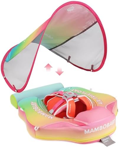 Mambobaby Baby Swim Float with Canopy, Non-Inflatable Solid Baby Float, Upgrade Soft Skin-Friendly Material Infant Swim Float - PuriLite