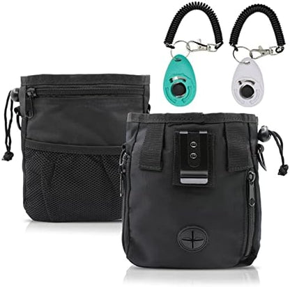 MGKSHADOW Dog Treat Pouch 1pc, Pet Training Clicker 2 pcs, Pet Treat Pouch, Built-in Poop Bag Dispenser (Black) - PuriLite