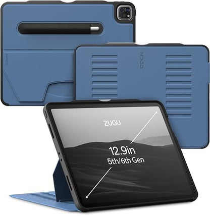 ZUGU iPad Pro 12.9 Case 2022/2021 6th & 5th Generation - Ultra Slim Protective Cover - Wireless Apple Pencil Charging - Convenient 10-Angle Magnetic Stand & Auto Sleep/Wake [ Black ] - PuriLite