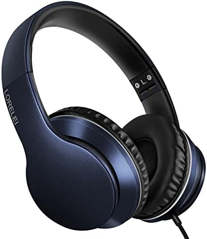 LORELEI X6 Over-Ear Headphones With Microphone, Lightweight Foldable & Portable Stereo Bass With 1.45M No-Tangle Wired for Smartphone Tablet MP3/4 (Black-Gold) - PuriLite