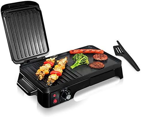 NutriChef Electric Griddle - Dual Hot Plate Cooktop Crepe Maker with Press Grill, Nonstick Coating, Rotary Temperature Control, Plug-in Operation & Oil Tray for Kitchen & Countertop (PKGRIL43) - PuriLite