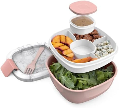 Bentgo Salad - Stackable Lunch Container with Large 54-oz Salad Bowl, 4-Compartment Bento-Style Tray for Toppings, 3-oz Sauce Container for Dressings, Built-in Reusable Fork & BPA-Free (Khaki Green) - PuriLite