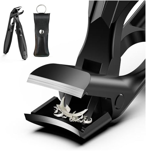 FERYES Angled Head Long Handled Toenail Clipper for Seniors - Large Wide Jaw Nail Clipper with Catcher for Thick Nails - Easier Trimming, Ergonomic Design (Black) - PuriLite